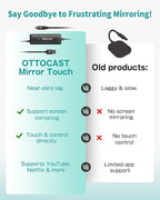Ottocast Mirror Touch - Wireless CarPlay & Bi-Directional Phone Mirroring Adapter - Dual Mode, Plug & Play Upgrade for Factory Wired Cars (2016+)