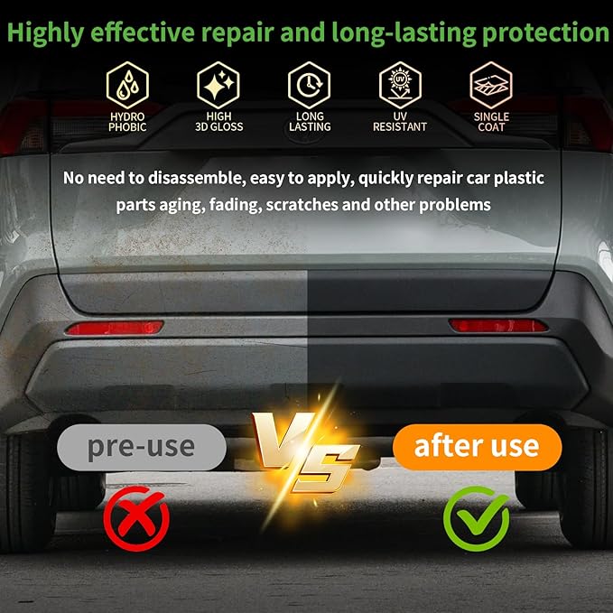 Plastic Restorer for Cars, Black Trim Restorer Car Plastic Restorers Black Crystal Coating for Automotive Parts Vehicles Interior Scratch Remover Shiny Car Stuff,30ML
