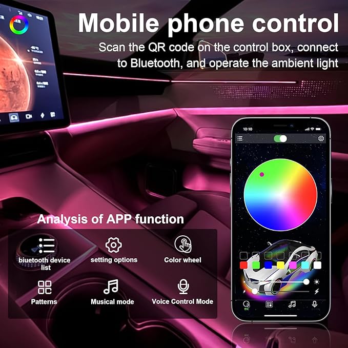 2021-2023 Tesla Model 3 Y Interior Car Neon Lights (Center Console+Dashboard+4 Foot Lights) with Matching Armrest Organizer, Ambient APP-Controlled RGB LED Strip Lights