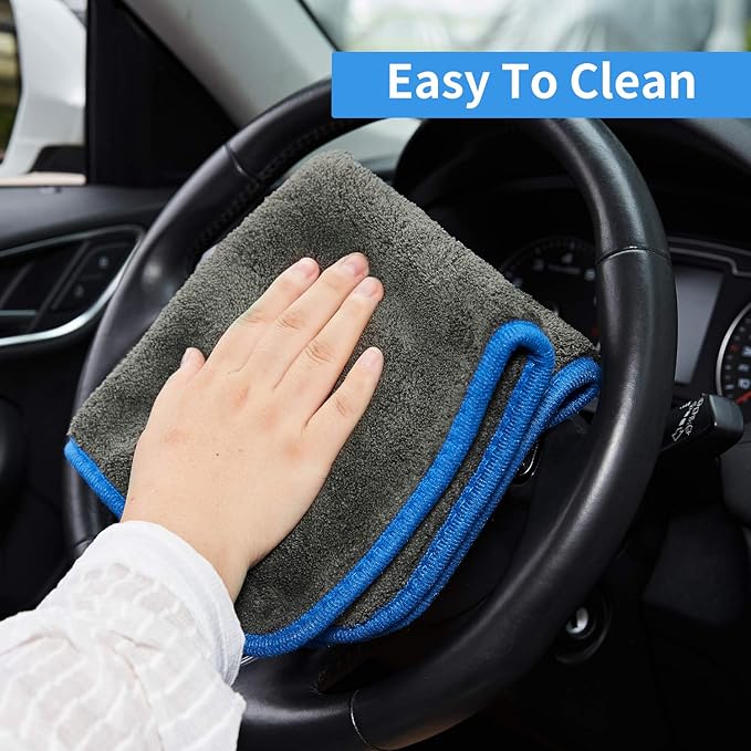 BMLEI Microfiber Car Cleaning Cloths,1200 GSM Ultra Thick Microfiber Towels for Cars, Soft Car Drying Towel for Washing, Polishing and Auto Detailing 16'' x 16'' (3 Pack)