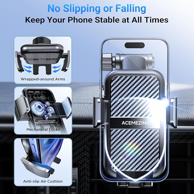 3-in-1 Car Phone Holder [122+LBS Strongest Suction & Stable Clamp Arm] 360° Adjustable Car Phone Mount, Cell Phone Holders for Your Car for Dashboard Vent, All Smartphones & Car Models