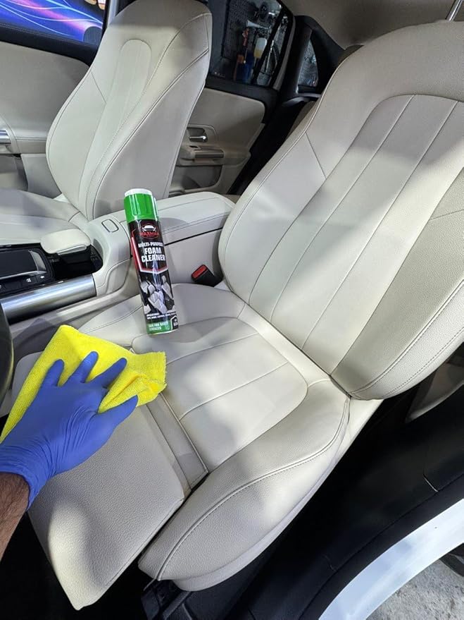 Car Interior Foam Cleaner with Soft Brush Cap – Multi-Purpose Deep Cleaning Foam Spray for Leather, Vinyl, Fabric, Plastic – Safe Non-Drip Formula, Fresh Scent, 22 oz