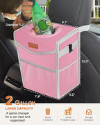 Pritent Car Trash Can with Lid, Cute Leakproof Car Trash Garbage Bag Hanging Vehicle Trash Bin Small Portable Automotive Garbage Cans Organizer for Back/Front Seat(Trapezoid,Pink