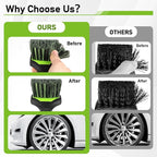 MVEQRRN 2-Pack Car Wheel Tire Detailing Brush Set:Wheel Cleaner Brush with Soft Bristles,Stiff Bristle Cleaning Brush with Rubber Handle for Deep Clean Car Tire Rims, Fenders or Carpet(Black Green)