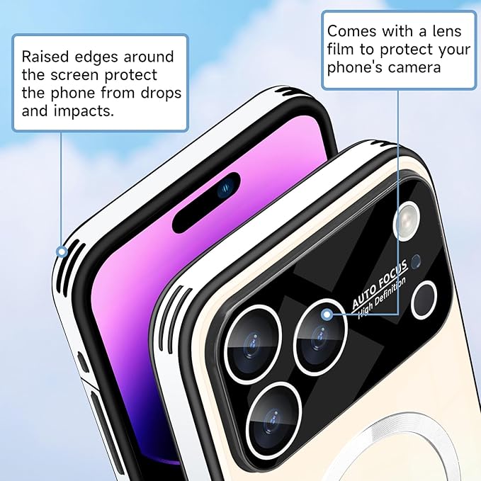 Guppy Compatible with iPhone 17 Pro Magnetic Case, with Full Camera Lens Protector [Compatible with MagSafe] Scratch Resistant Gradient Glass Back Cover Phone Case-White