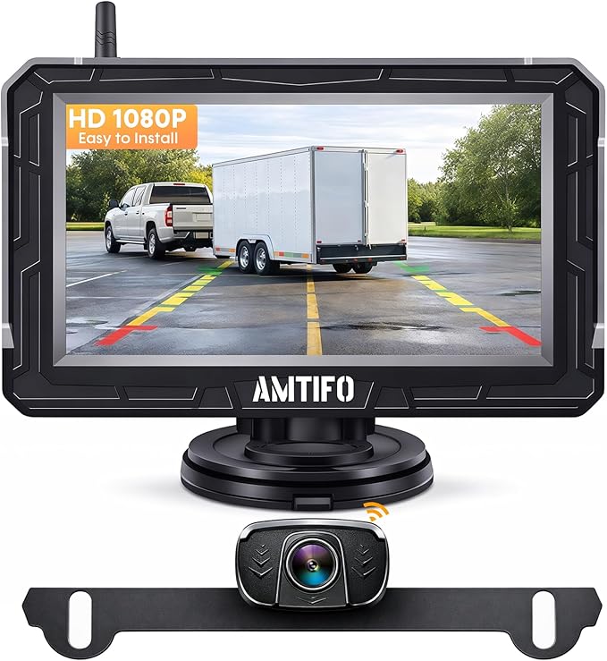 Wireless Backup Camera Truck Hitch Trailer - Easy Install Digital Stable Signal HD 1080P Car Rear View Camera with 4.3 Inch Monitor System - AMTIFO A18