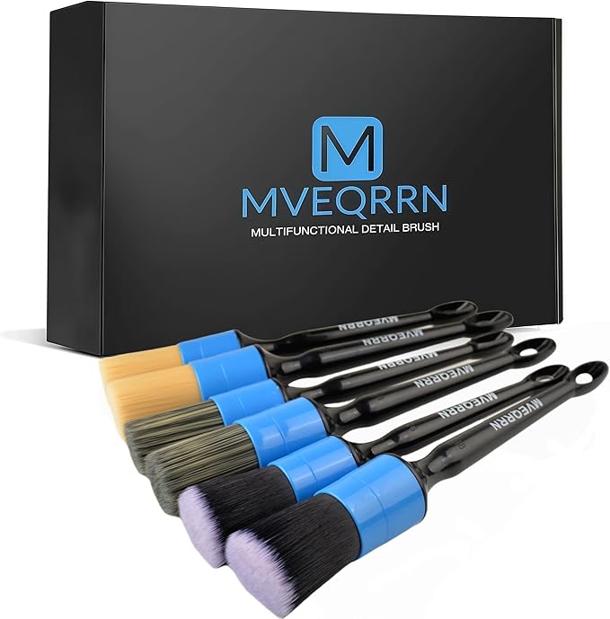MVEQRRN 6pcs Car Detailing Brush Set-2pcs Boars Hair Car Detailing Brushes,2pcs Ultra Soft No Scratch Detailing Brush for Air Vent,Leather Seat 2pcs Detail Brushes for Interior Exterior(Blue)