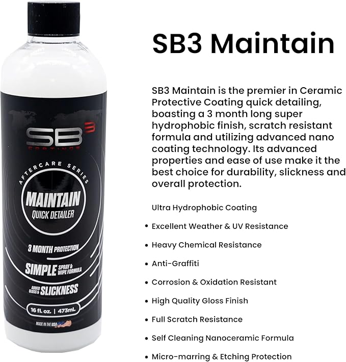 SB3 Maintain Ceramic Protective Coating - Quick Detailer Spray for Cars with 3-Month Hydrophobic Finish - Scratch Resistant Nano Technology (16oz)