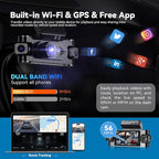 4K 360° Dash Cam for Cars, 4 Channel Front Rear Inside with 128GB Card, Super Night Vision, Fastest 5.8GHz WiFi GPS, Voice Control, 24/7 Parking Mode, Loop Recording Ideal for Uber & Lyft