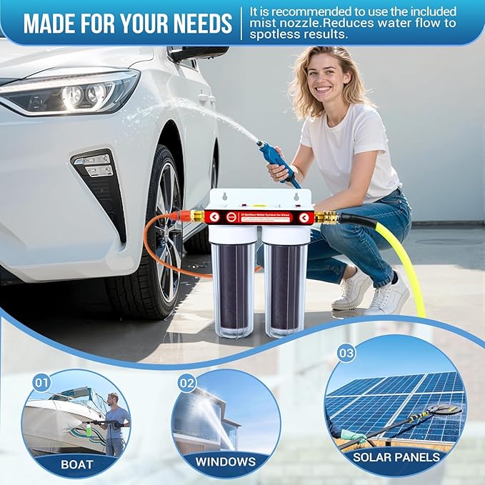 AKM Deionized Spotless Car Wash Rinse Water System, Color Change Resin, with Hose Nozzle Set, Spotless Water System for car wash, Spot-Free Water System for Car Washing, RV, Window,Boat