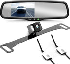Wireless Backup Rear View Camera - Waterproof License Plate Car Parking Rearview Reverse Safety/Vehicle Monitor System w/ 4.3” Mirror Video LCD, Distance Scale Lines, Night Vision - Pyle PLCM4590WIR