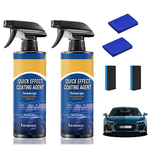 2Pcs Quick Car Coating Spray, 2025 New Quick Effect Coating Agent for Car, 120ml/4FL.0Z 3 in 1 High Protection Quick Car Coating Spray, Waterless Wash Coat Car Wax Polish Sprays