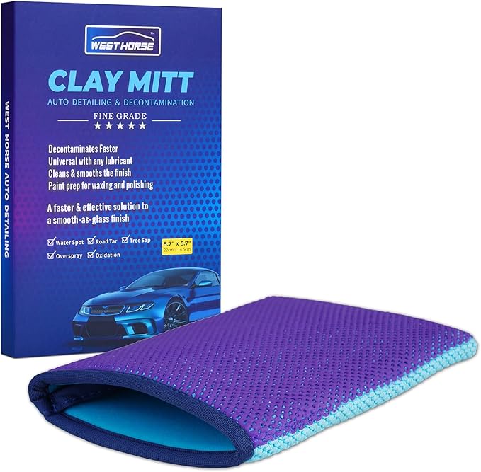 Auto Detailing Clay Bar Mitt, Detailing Clay Mitt for Paint, Glass, Wheels, Car’s Paint Claying, Paint Prep for Wax, Polish and Sealant (8.7in. x 5.7in, Purple)