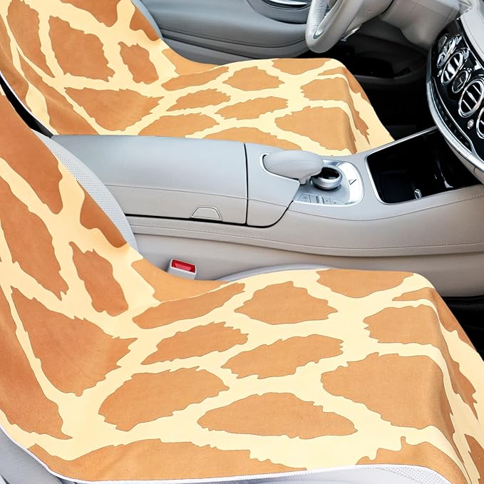 Hahafelt 2 Pack Car Seat Towel Covers with Storage Bag, 63 x 32 Inch Universal Non Slip Waterproof Sweat Protector for Car Truck, Gym Swimming Running, Machine Washable (Giraffe Pattern)