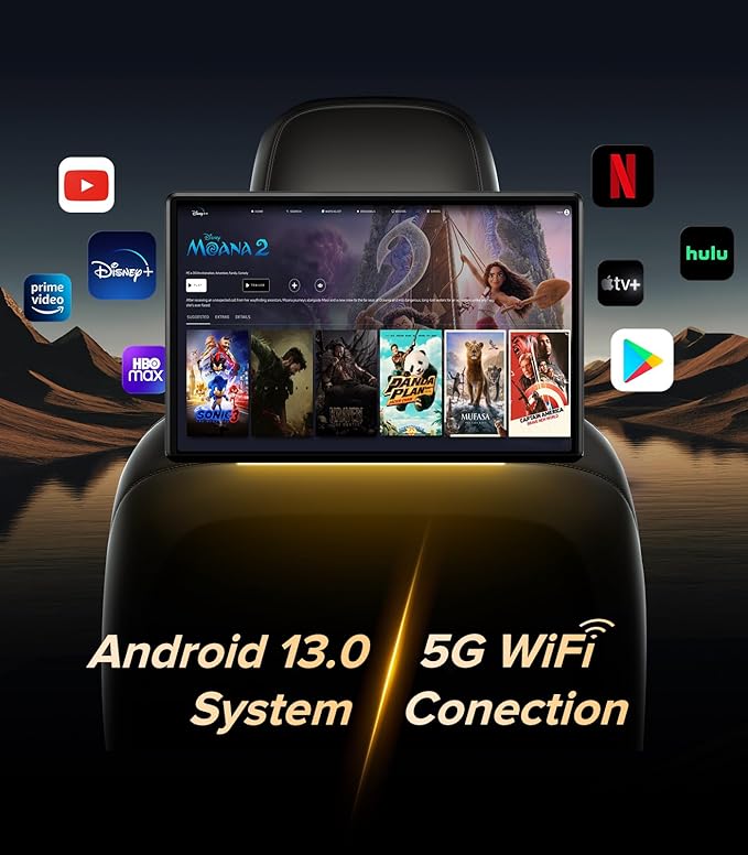 16 inch Android 13 Car Headrest Monitor Screen Car TV Entertainment System for Cars Backseat,Support Phone Wireless Mirroring Sync Screen WiFi HDMI Bluetooth USB SD Video Player (4G+64G (2*pcs))