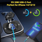 Qidoe 12 Volt USB Outlet 12V Outlet USB Car Port Aluminum 30W PPS PD 3.0 Motorcycle Car Charger Waterproof Dual QC3.0 Socket with Switch 12V/ 24V Vehicle Marine Boat RV Accessories
