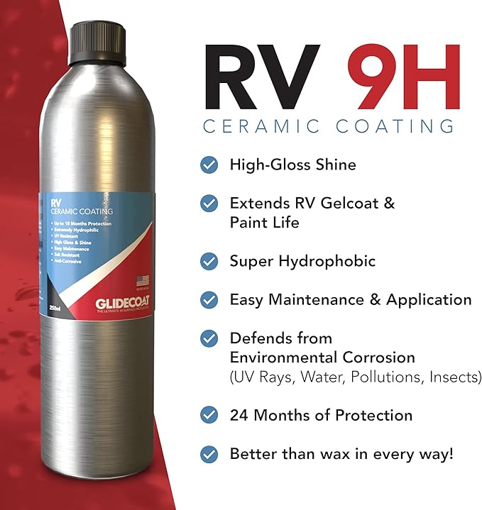 Glidecoat RV Ceramic Coating - 250ml - Wax Alternative for Campers, Travel Trailers & 5th Wheels - Up to 2 Years UV Protection, Super Hydrophobic Surface Repels Contaminants, Better-than-new Shine