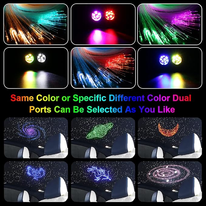 AKEPO 20W Twinkle Dual-Head Dual Color Fiber Optic Lights, Fiber Optic Star Ceiling Light Kit Sound Activated APP Remote Control for Car Starlights Headliner/Home 900pcs 9.8ft/3m Fiber Strands
