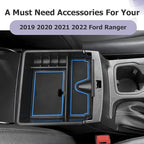 LUWU Ranger Center Console Organizer for 2019 2020 2021 2022 2023 Ford Ranger XL/XLT/Lariat/Raptor Accessories Armrest Console Storage Box Glove Organizer Tray ABS Material Blue