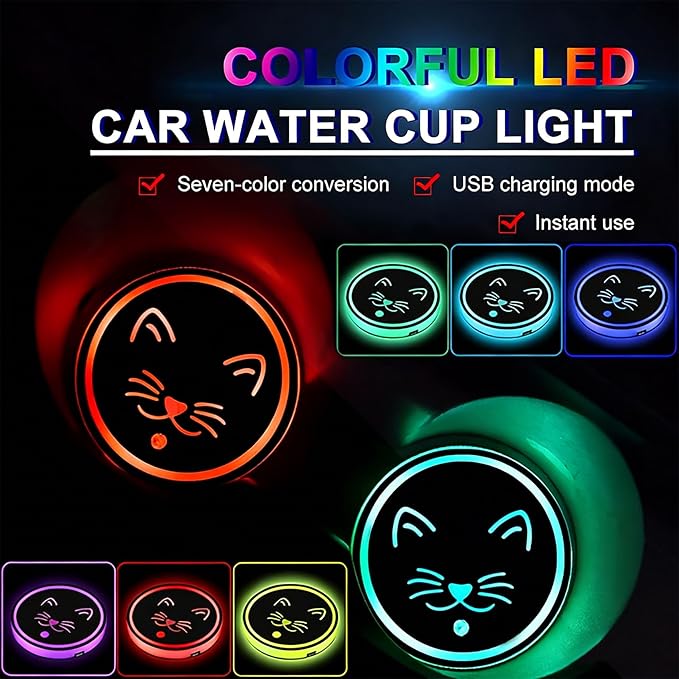 Skull LED Cup Holder Lights for Car,2Pcs LED Light Up Cup Holder Coasters with USB Charging 7 Colors 3 Modes,Waterproof Interior Atmosphere Lamp,Car Decor Accessories Skeleton Gifts for Women Men