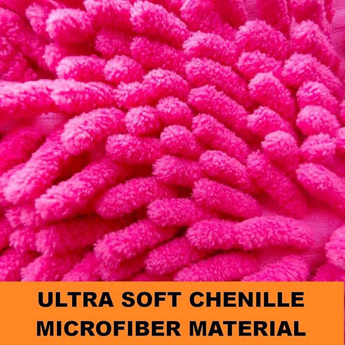 Conwork Car Wash Mitt Chenille Microfiber Golves, Ultra Soft & Scratch-Free, for Auto Detailing, Household Dusting & Multi-Surface Cleaning, 7" x 9.6"(2-Pack, Pink)