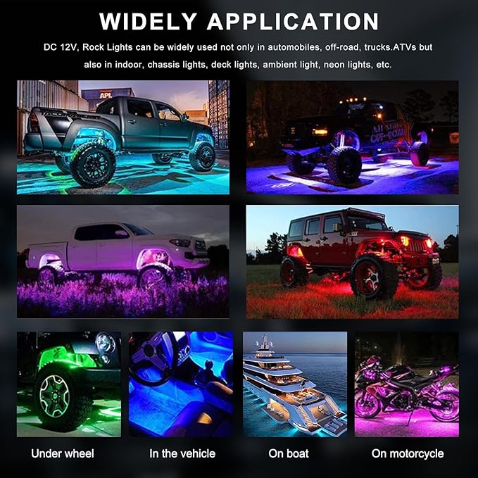 Ohleats Rock Lights for Car, Multi Color RGB LED Rock Lights Kit with APP Control & Music Mode, Waterproof Underglow Rock Neon Light for Pickup Truck SUV, Car Accessories (8 Pods)