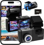 Dashcam Front and Rear Camera, 𝟒𝐊 UHD Dual Channel Dash Cam,WiFi - App Control, G-Sensor, Loop Recording, 170° Wide Angle, Night Vision, 3.6" IPS, S300 Dash Camera for Cars with 32GB Card