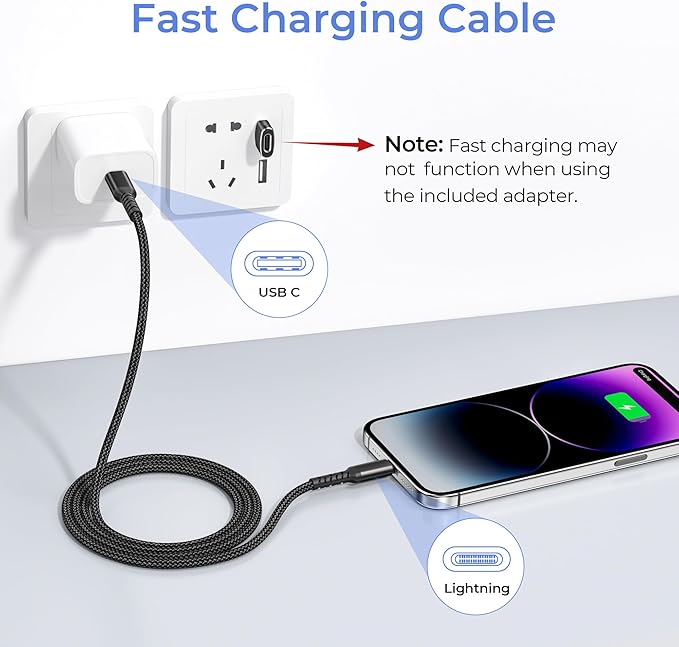 Basesailor USB C to Lightning Charger Cable 6.6ft with USB A Adapter,Type C Power Delivery PD Fast Charging Cord for iPhone 11 12 13 14 Mini Pro Max,SE,iPad 8th 9th Generation