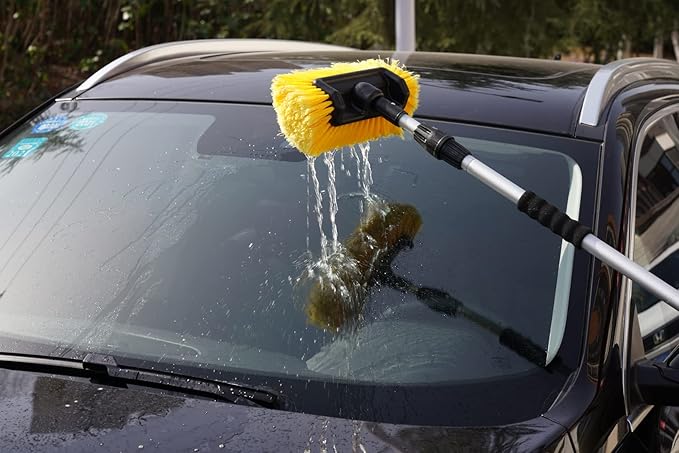 SCRUBIT 12" Car Wash Brush with Soft Bristles for Car, Truck, Boat Deck & House Cleaning, Exterior Washing Brush Connects with Pole & Hose, Storage Bag Included (Yellow)