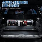 Car Trunk Organizer, Leather Trunk Organizer with LED Light Car Storage Box with Lid and Push-pull Handle Organizer Trunk Storage for SUV, Trunk, Minivan (Black, 40.5 x 11.4 x 12.2in)