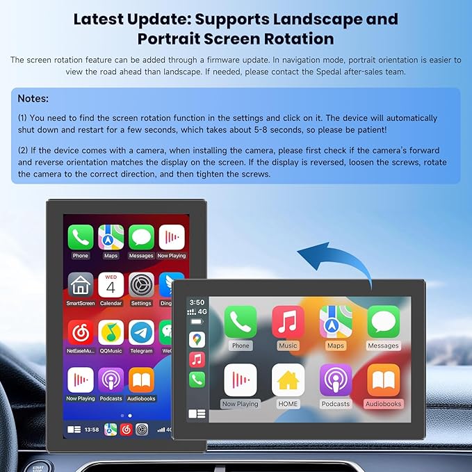 Spedal Car Play with Backup Camera, Portable CarPlay and Android Auto 7" CarPlay Screen for Car, Mirror Link/Bluetooth/Navigation/Voice Control
