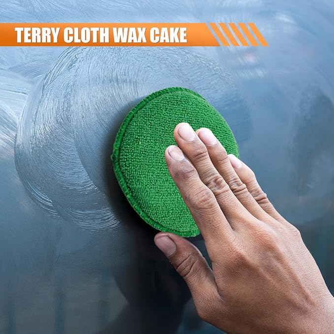 Craedli 9PCS Car Wash Detailing Tool Kit, Car Wash Mitt, Microfiber Cloths, Cleaning Sponge, Wheel Brush, Wax Applicator Pad, Universal Auto Interior & Exterior Cleaning Supplies (Green)
