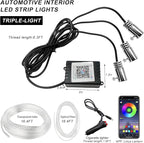 Interior Car LED Strip Lights with APP Control, 3 in 1 RGB Ambient Lighting Kit with 197 inches Fiber Optic, 16 Million Colors Music Sync LED Vehicle Cigarette Lighter Neon Strip