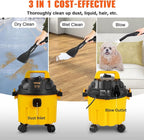 VEVOR 2.6 Gallon 2.5 Peak HP Wet and Dry Shop Vac， Portable Shop Vacuum and Blower 3-in-1 with Filter, Hose and Attachments for Home and Car Cleaning Black/Yellow