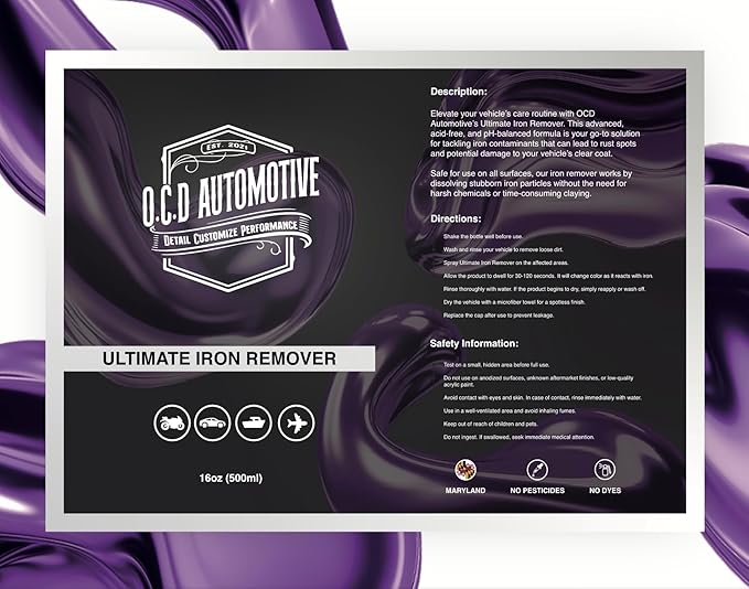 Iron Remover - Removes Tough Iron Deposits, Brake Dust & Fallout - Safe for All Surfaces - pH-Balanced Formula - Use on Wheels & Paint - Color Changing - 16oz