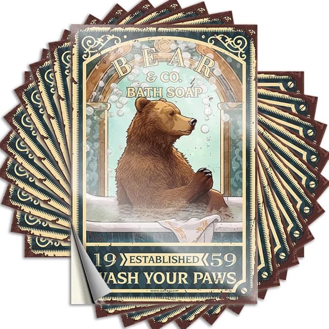 Stickers for Car Bear Bath Soap Wash Your Paws Stickers Car Stickers and Decals Funny Bumper Stickers (Color : Colour, Size : 8X12CM)