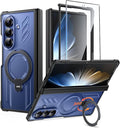FNTCASE for Samsung Galaxy Z-Fold-7 Case: [360 Spin Magnetic Ring Kickstand] [Compatible for MagSafe] [Screen Protector] Heavy Duty Mil-Grade Protection Galaxy Z Fold7 Case with Stand Clear Black