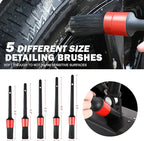 DNA Motoring Car Detailing Brush Cleaning Tools Set with Carry Bag for Auto Interior & Exterior Wheel Dashboard Vent, Red,TOOLS-00278