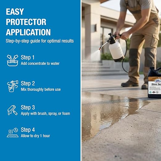 Rain Guard Water Sealers SP-1102 Gloss Sealer Concentrate Makes 1 Gallon- Gloss Water Repellent for Wood, Concrete, Brick, Stone, and Masonry - Water-Based Acrylic Sealer