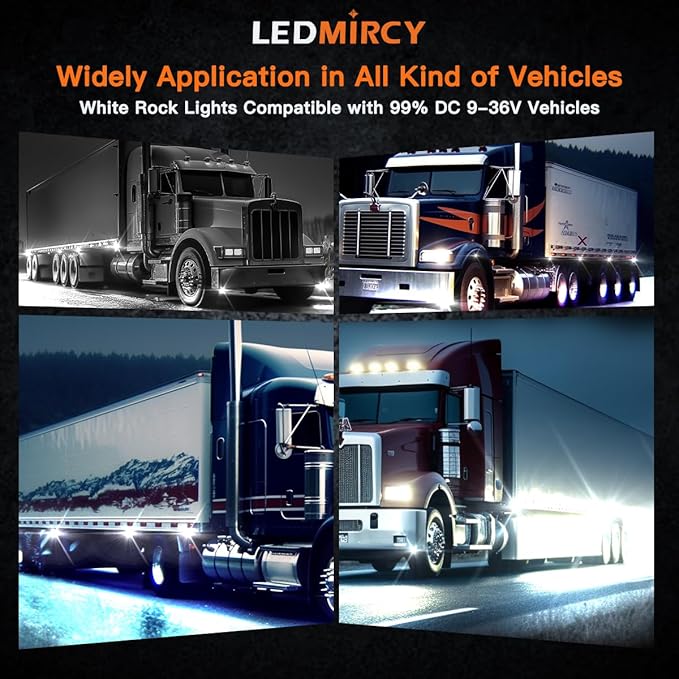 LEDMIRCY R2 Pure White Rock Lights Kit with Roker Switch Wire Harness 12PCS LED Rock Lights White for Offroad Truck ATV UTV SUV Underglow Light Trail Rig Light Under Body High Power Waterproof