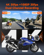Vantrue F1 Motorcycle 4K Dash Cam Front and Rear, 4K + 1080P Motorcycle Camera, Full Body IP67 Waterproof, GPS Wi-Fi, 160° Wide Angle, Wired Remote, Night Vision, G-Sensor, Parking Mode, Support 512GB
