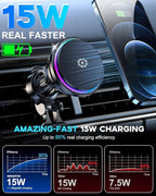 Upgraded TEC and Fan Phone Cooling Magnetic Wireless Car Charger, for MagSafe Car Charger Mount, RGB, Air Vent 15W Fast Charging Car Phone Holder for iPhone 17 16 15 14 13 12 Pro Max Air, for Samsung