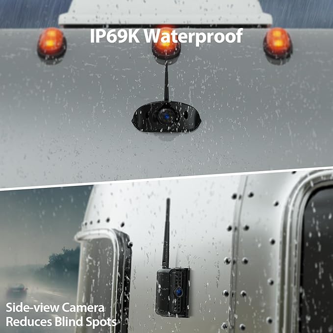 ZEROXCLUB 10.1" RV Backup Camera Wireless System Plug and Play, Pre-Wired for Furrion RV Trailer Camper, HD 1080P Quad Split Monitor with 2 Rear View & 2 Side View Cameras, IP69K Waterproof, BY504