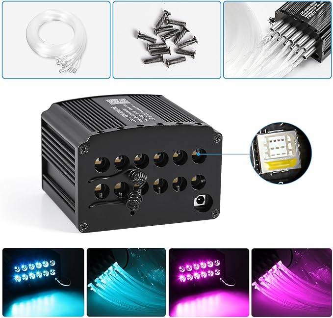4 Colors 32W Twinkle & Meteor Starlight Headliner Kit for Car Home, 2-in-1 Light Engine 860pcs*0.03in*13.1ft+240 RGBW Fiber Optic Cable Shooting Car Star Sky Roof Lights, Ceiling Star Lights for Car