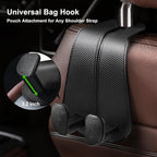 CoBak Extra Wide Car Seat Back Hooks, Premium Stitched Leather Headrest Hangers with Wide Slot Structure, Universal for Any-Width Purses, Handbags, Bags (2 Pack), Carbon Fiber Black