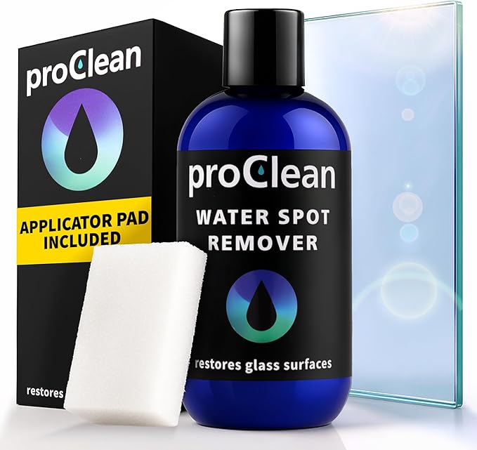 GlasWeld ProClean Hard Water Stain Remover for Glass & Metal – Non-Acid Water Spot Remover with Applicator Pad for Glass, Car Windshield, Shower, Mirror & Boat Windows - Bathroom Cleaning Supplies