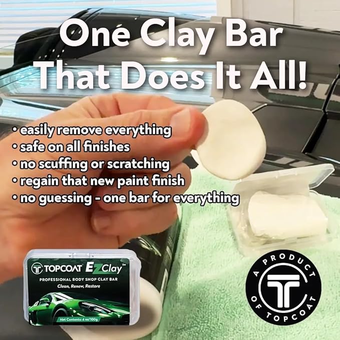 TopCoat® EzClay™ Clay Bar Auto Detailing Kit with EzGlyde™ Clay Lubricant Spray - Remove Contaminants from Hard Surfaces in Seconds - The Only Car Bar You'll Ever Need