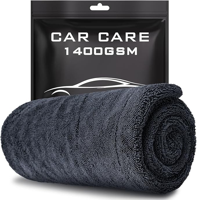 24"x36" Car Drying Towel, 1400GSM Microfiber Towel for Cars, Twisted-Loop Drying Towel Car Detailing, Double Sided Super Absorbent, No Water Spots, Label-Free Design Car Towel