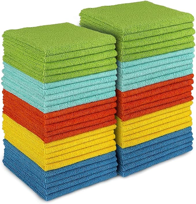 AIDEA Microfiber Cleaning Cloth, 50PK, Microfiber Towels for Cars, All Purpose Cleaning Rags for House, Dusting Cloth for Kitchen, Car, Window, 12"×12"