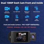 Dual Dash Cam Front and Inside, FHD 1080P Dashcam with 64GB Card, DashCamera for Cars with Night Vision, 24H Parking Monitor, Loop Recording, G-Sensor, WDR, 2.0" Screen for Taxi